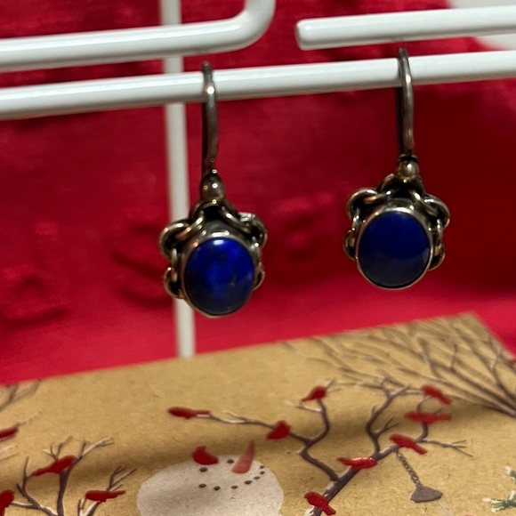 Vintage America Jewelry - Vintage 925 Silver Lapis Lazuli blue stone  earrings